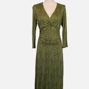 Boden Jersey 3/4 Sleeve Midi Dress Green & Brown Size 6 US/10R UK
